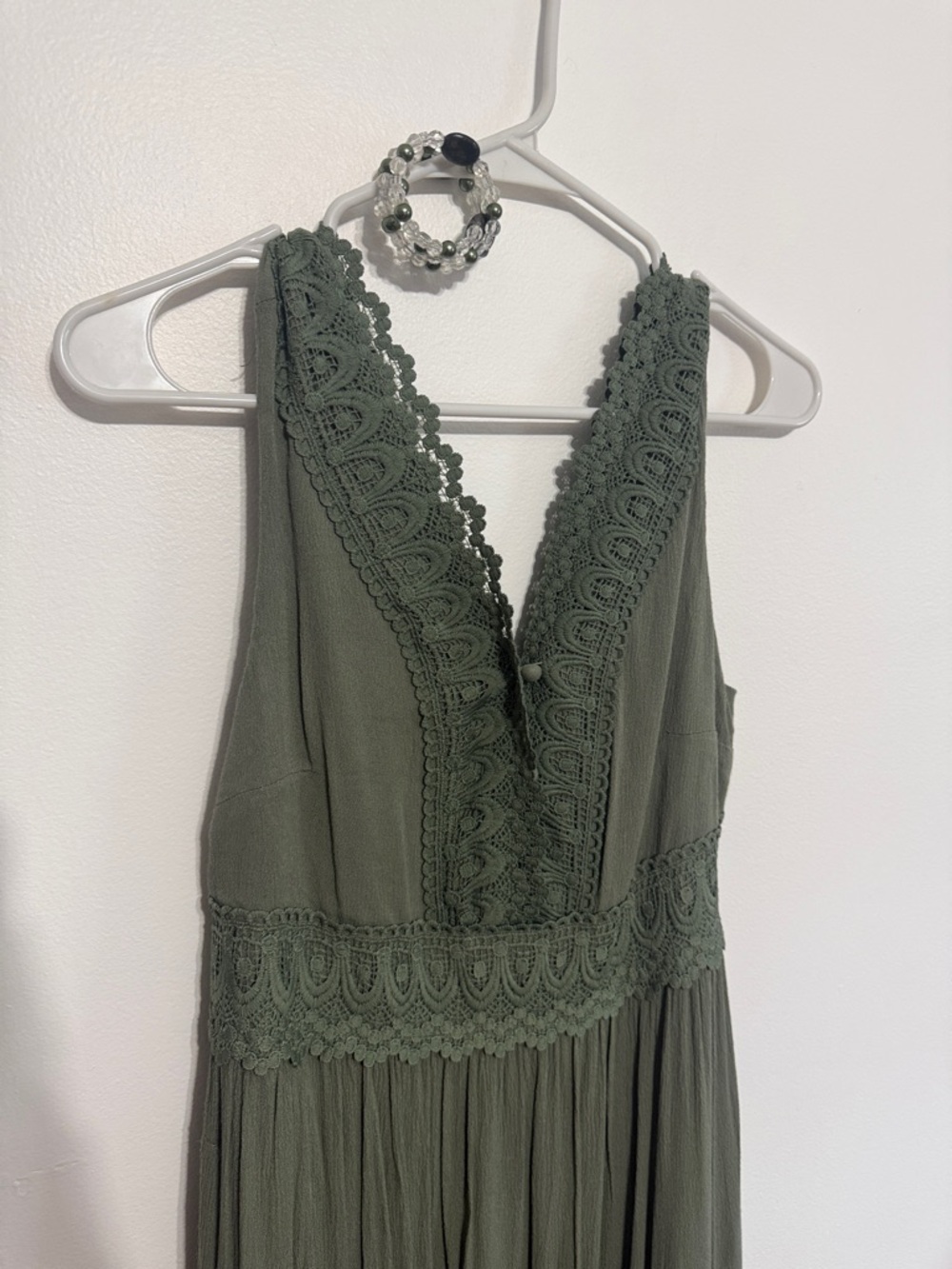 Davi & Dani Sage Green Dress Sleeveless Olive Green Maxi Dress with Lace Trim - Picture 4 of 10